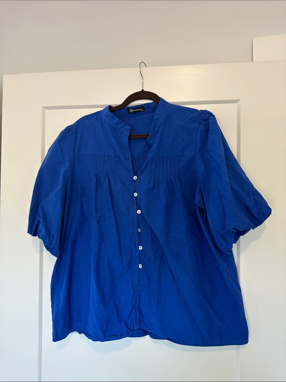 ComfortEase Button-Front Blouse in Cobalt Blue